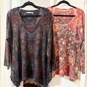Soft Surroundings PXL Lot Of 2 Tunics Asymmetrical Dark Floral Paisley Fairy